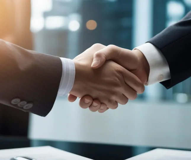 Two people giving a handshake.