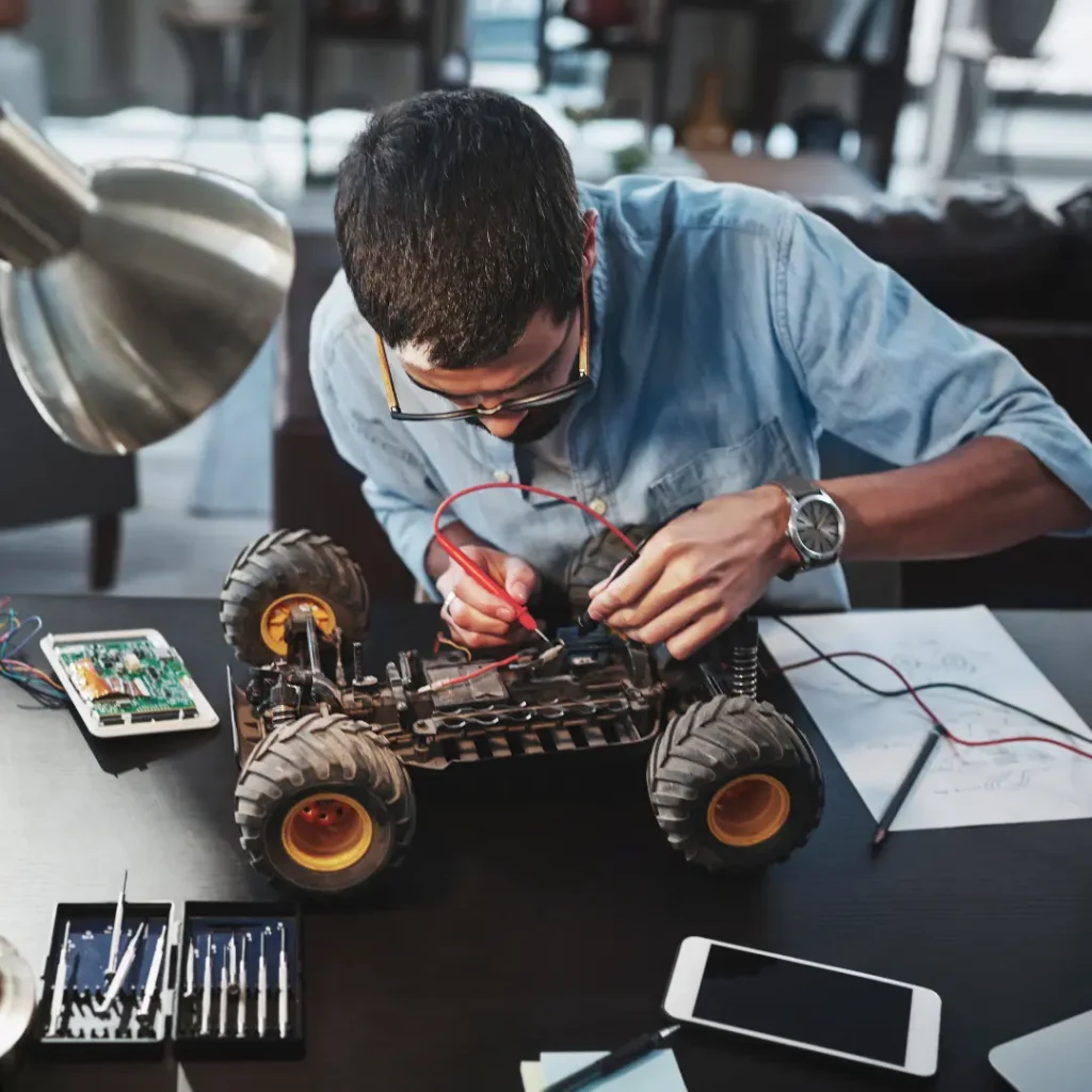 An inventor working on his innovation