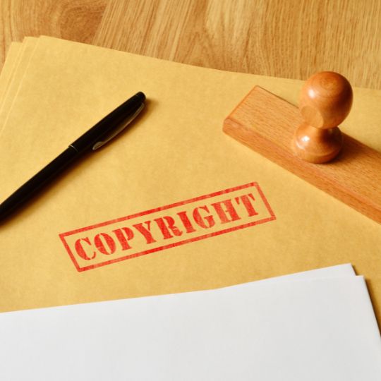 A brown envelope, stamped with the wording 'Copyright'