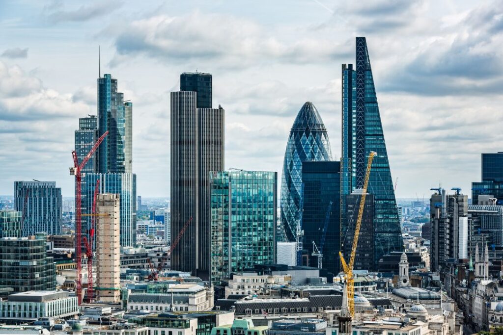 An image of UK businesses in the London skyline.