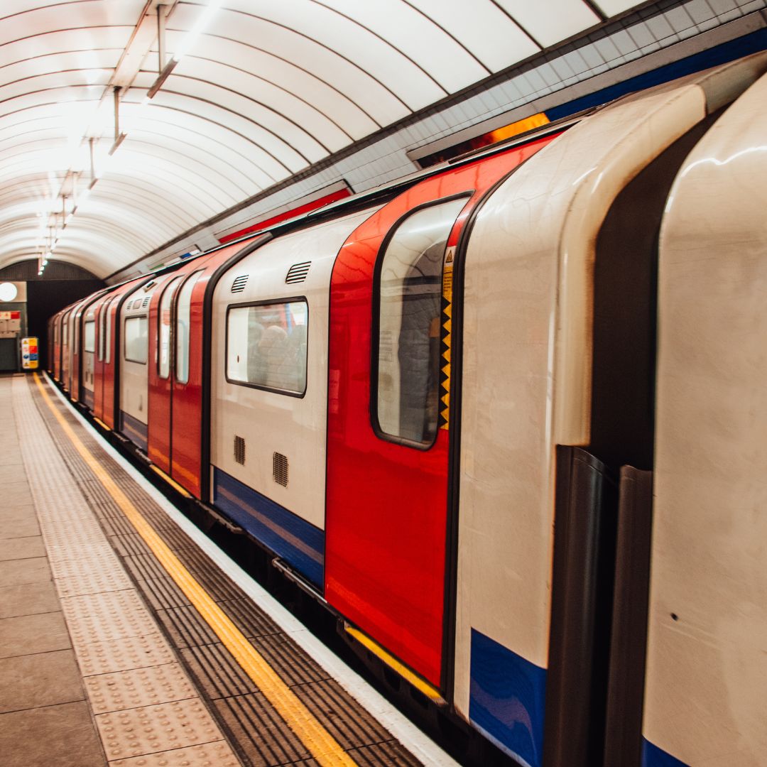 A close up shot of a tube in the London underground.