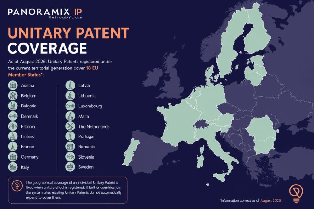A map of countries that are included in the Unitary Patent coverage