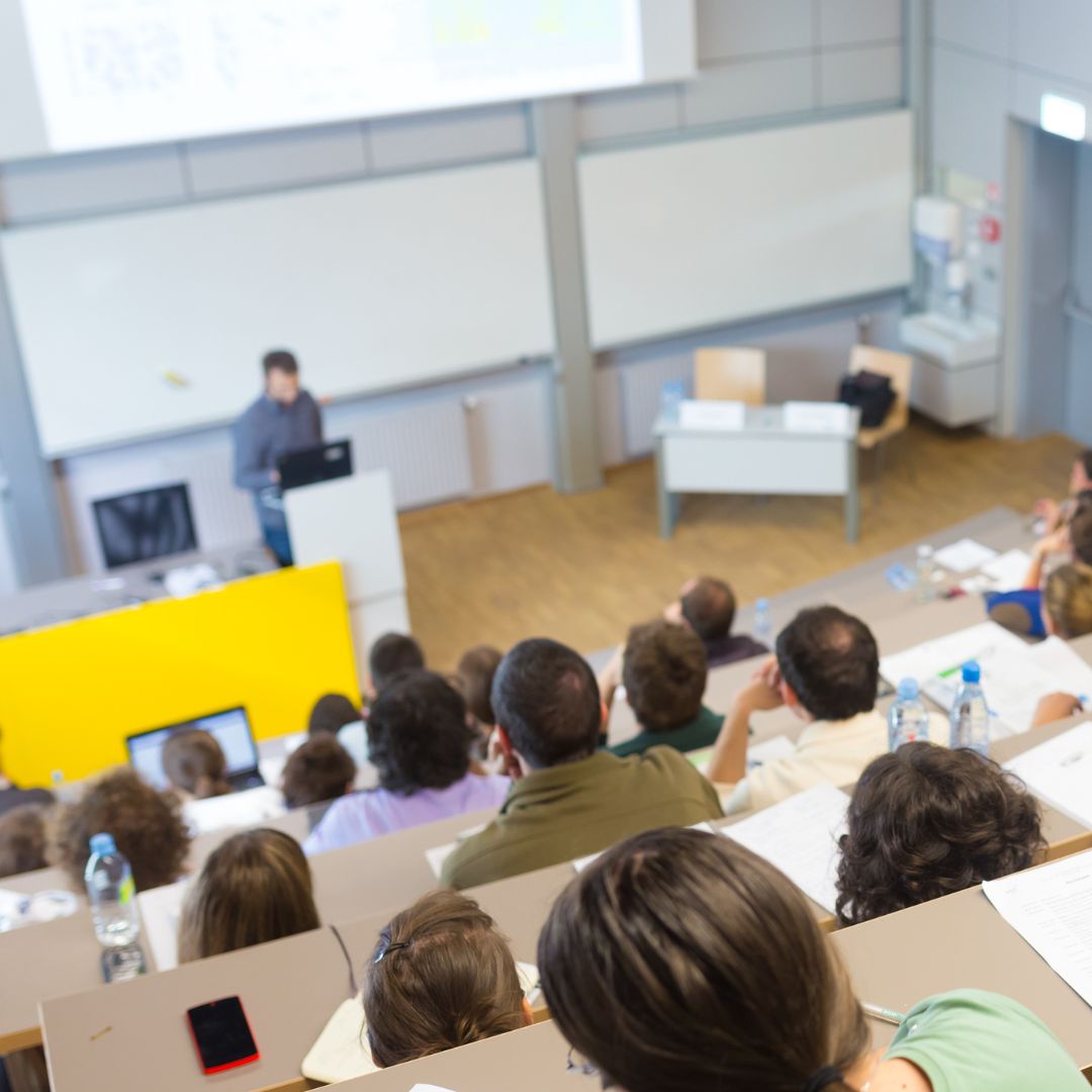 Students in a university lecture theatre