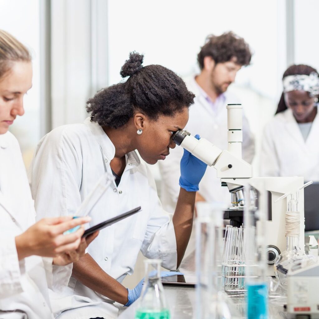 A group of life scientists conducting research