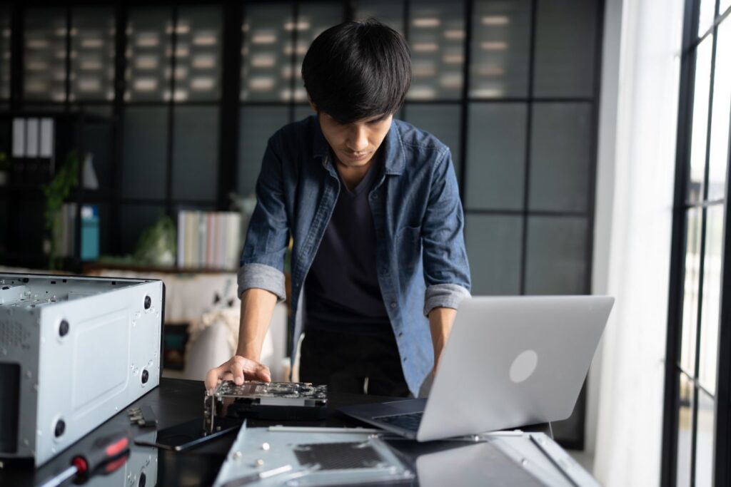 An innovator conducting research and innovation in electronics